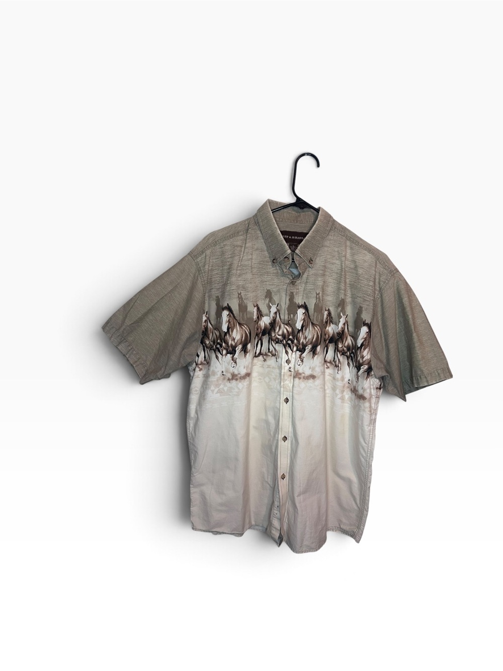 Men's Vintage Bit & Bridle Short-Sleeve Button-Up Shirt with Horse Print